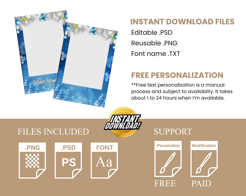 Winter Wonderland & Merry Christmas Holiday Party Photobooth Template, New Year 2023 4x6 Portrait mirror booth white pine tree snow flakes