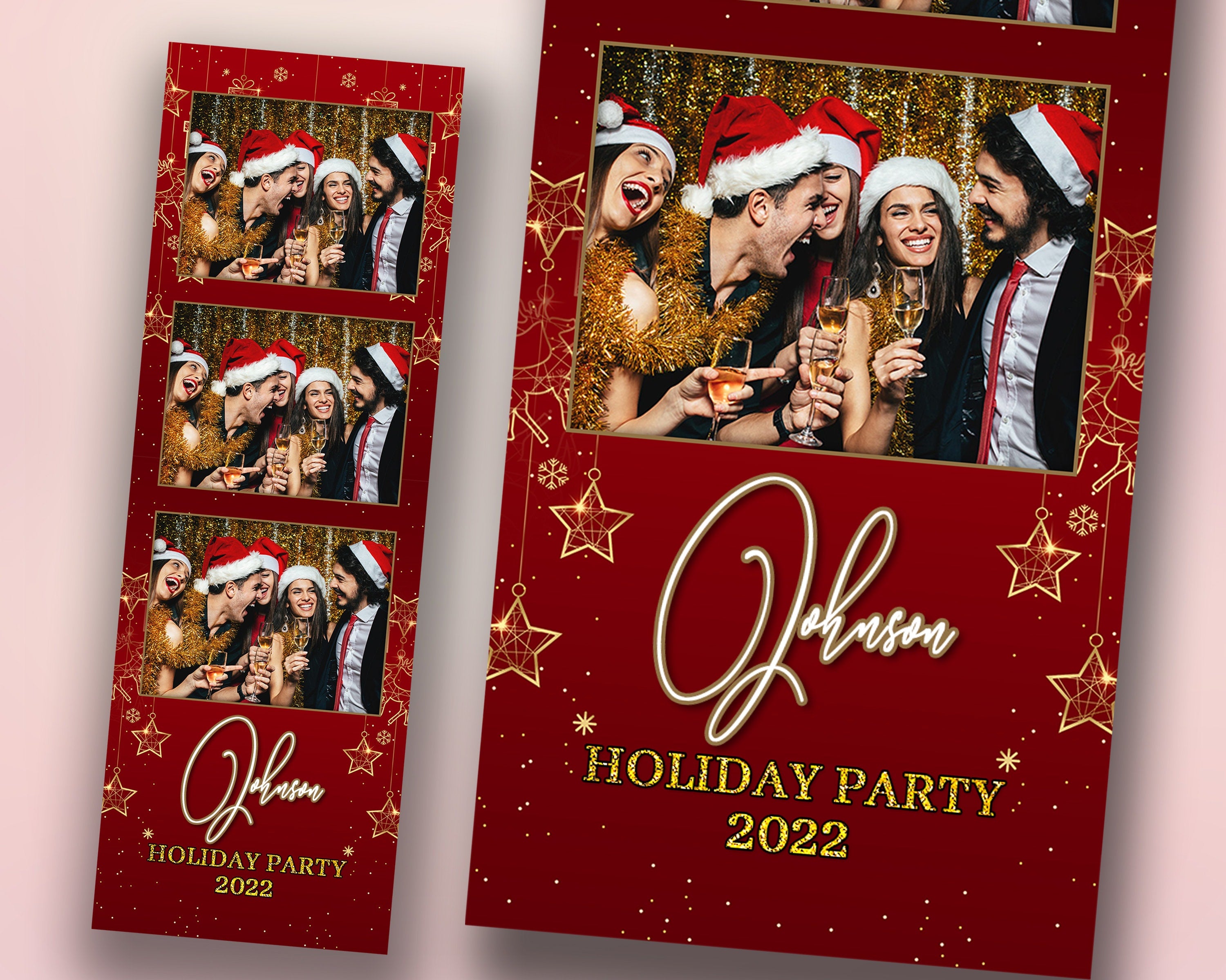 Christmas Photobooth Template Merry Christmas and New Year Strip Winter Wonderland and Holiday Photobooth Template Gold Black Silver 2x6