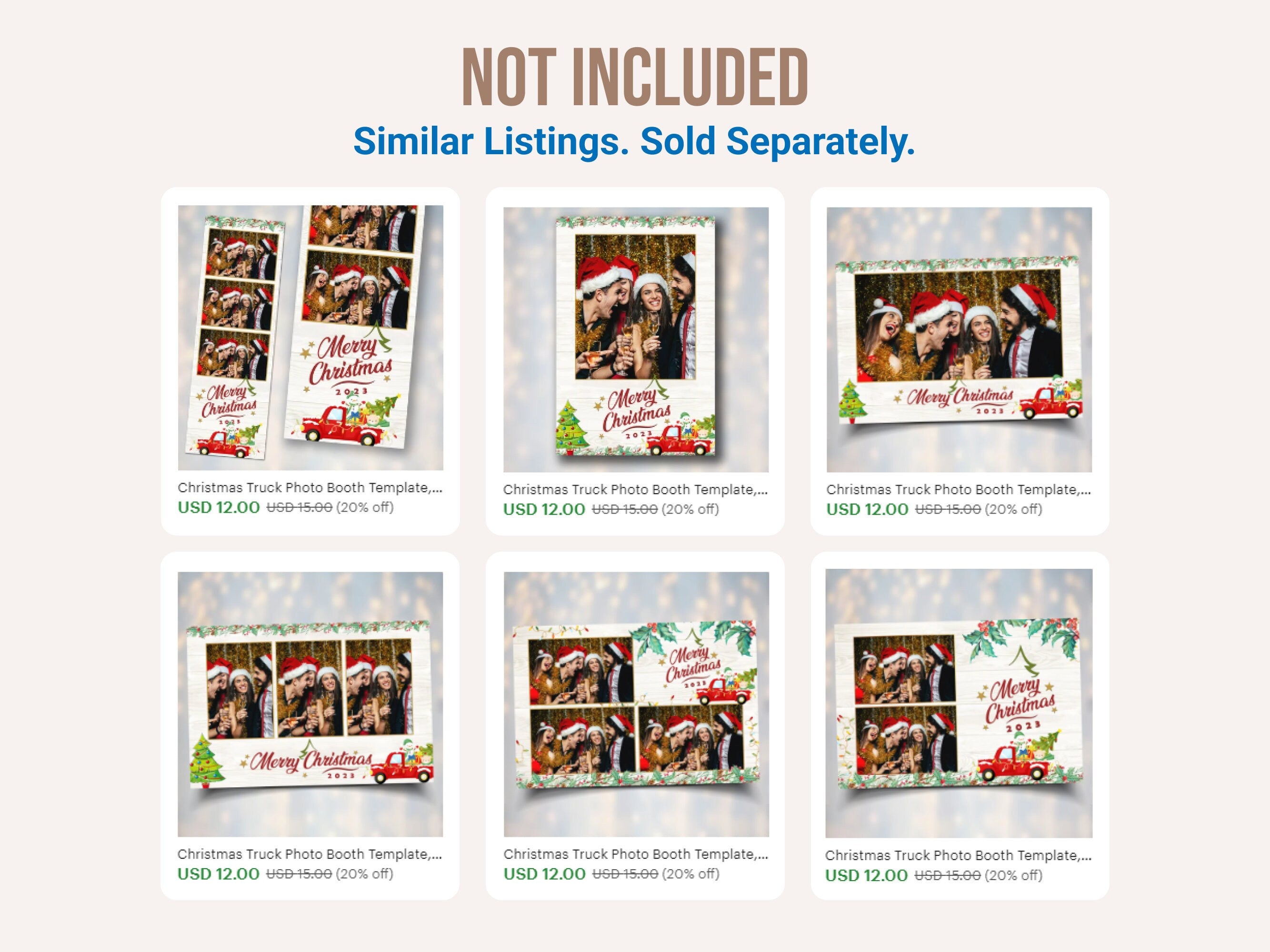 Christmas Truck Photo Booth Template, Merry Christmas and New Year 2024 Xmas 4x6 Postcard Layout 2 Photo Photobooth Template