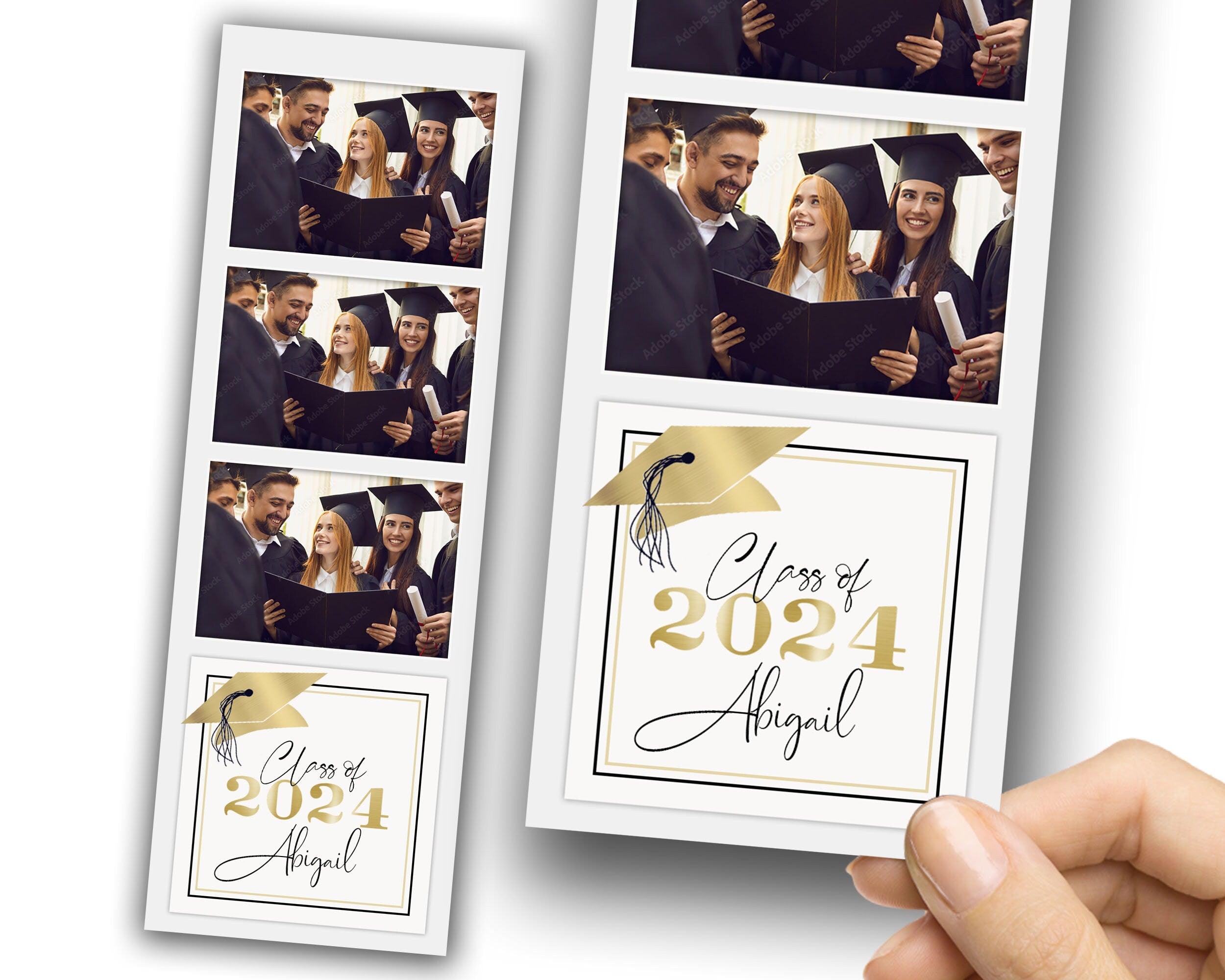 Graduation Photo Booth Template, Class of, Prom Photobooth, White Gold Grad 1094