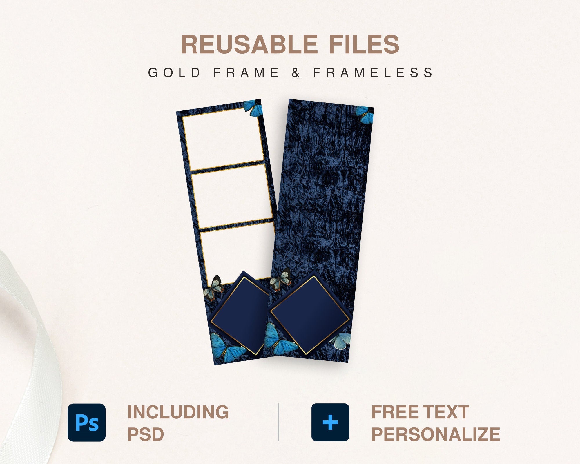 Birthday Blue Butterfly Quinceañera Photobooth template 2x6 strip sweet sixteen 16 birthday navy blue photo booth template