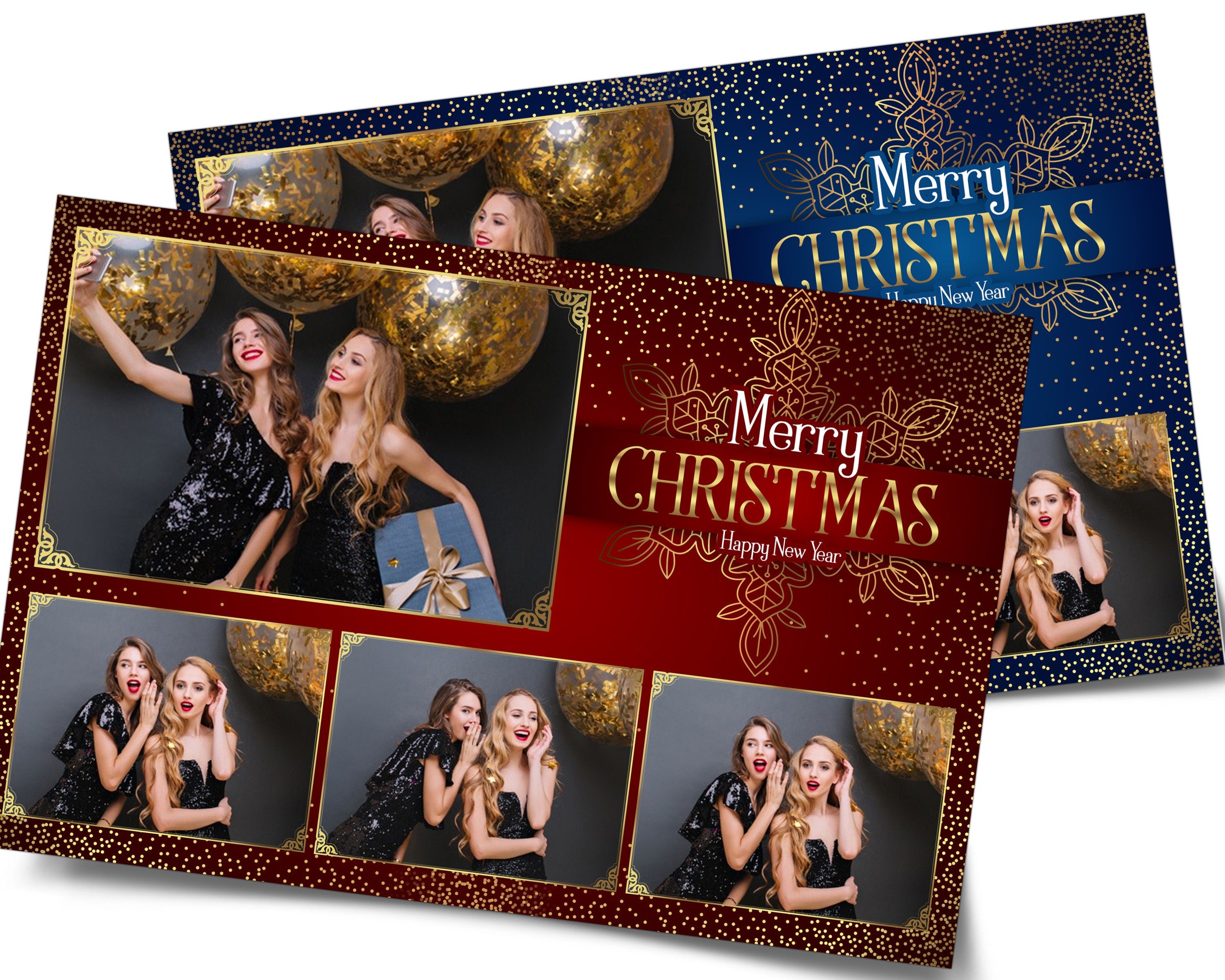Photo Booth Template Merry Christmas New Year 2021 Party Photobooth Template 4x6  3 Photo Frame Template