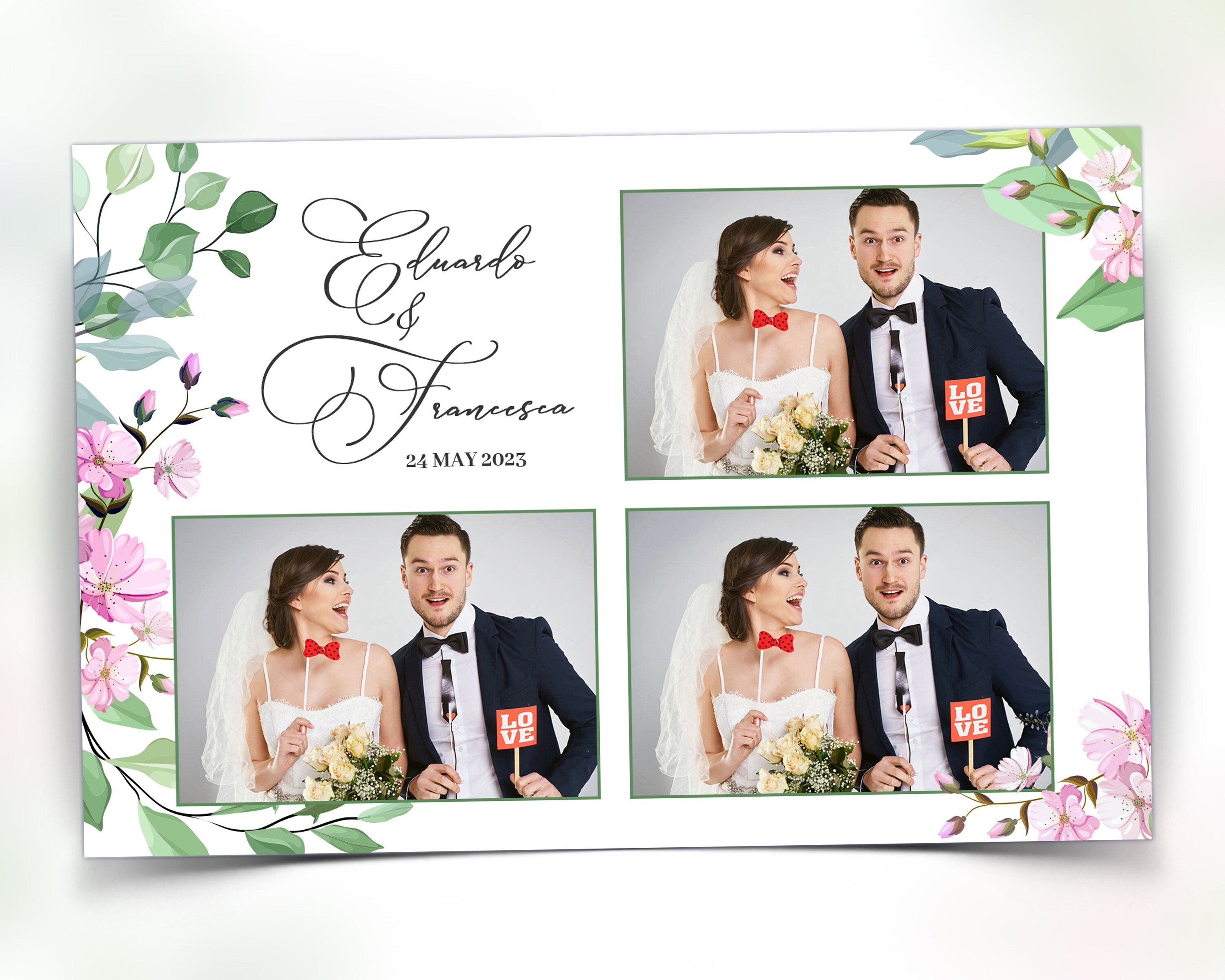 Bridal Shower Wedding Photobooth template 4x6 with Floral blush flowers and greenery photo booth template