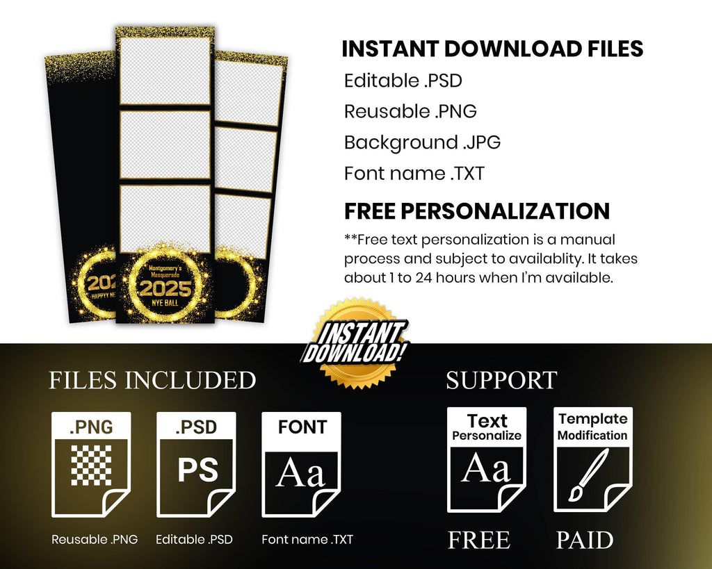 New Year Photobooth Template, New Year Party, 2025 Photobooth Template, NY Photobooth | NY Photo Booth Template 196