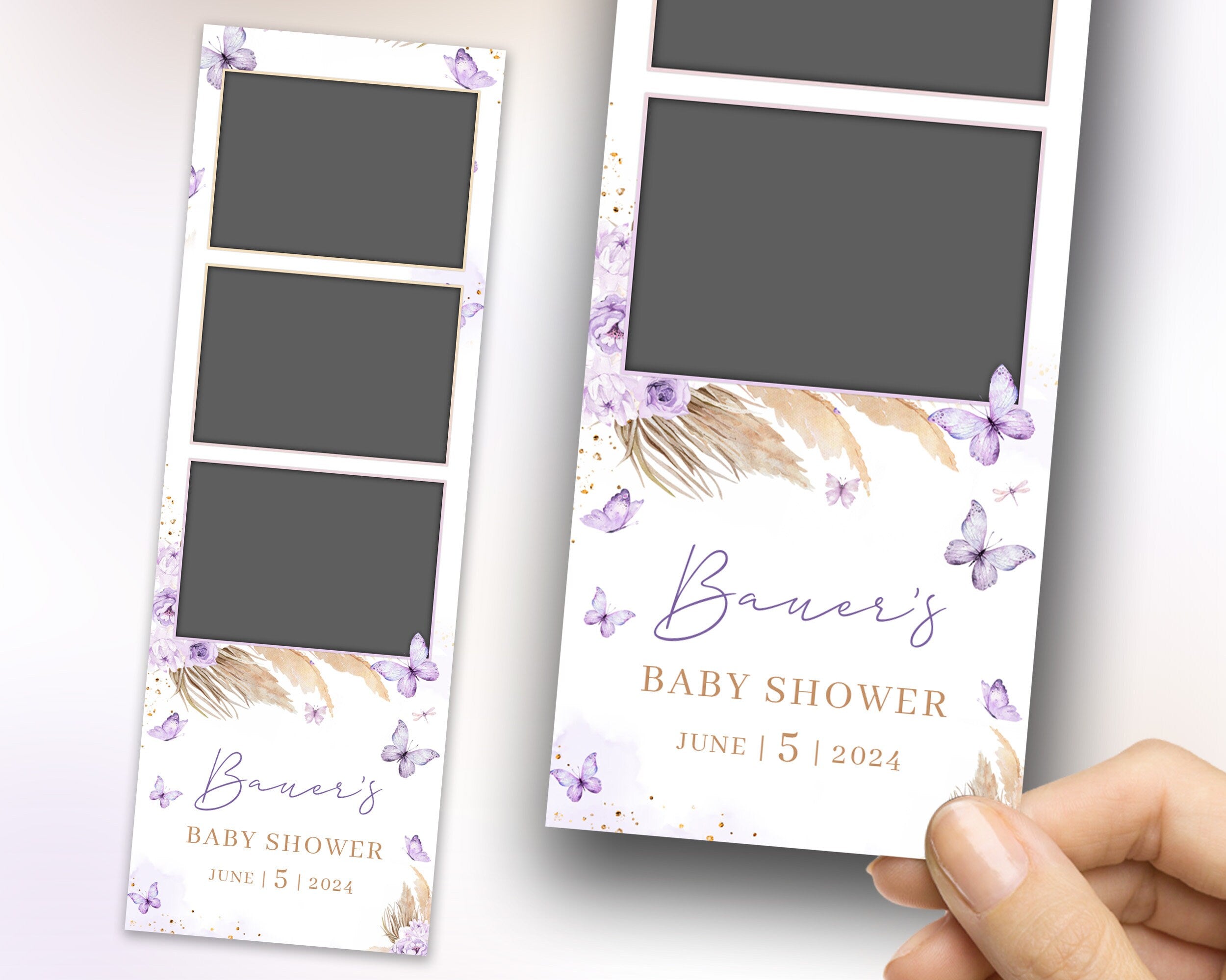 Baby Shower Photobooth Template, Baby Shower Photobooth Template, Sweet 16 Butterfly 2x6 Strip, Purple Quinceanera Birthday Photobooth 1098