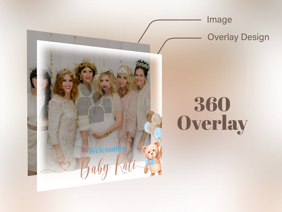 360 Baby Shower Photo booth overlay Teddy Bear Babyshower it's a boy sky blue brown tan balloons 1st birthday square boomerang Template BS1