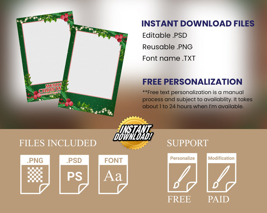 Christmas Photobooth Template Merry Christmas and New Year Strip Winter Wonderland and Holiday Photobooth Template Gold Black Silver 4x6