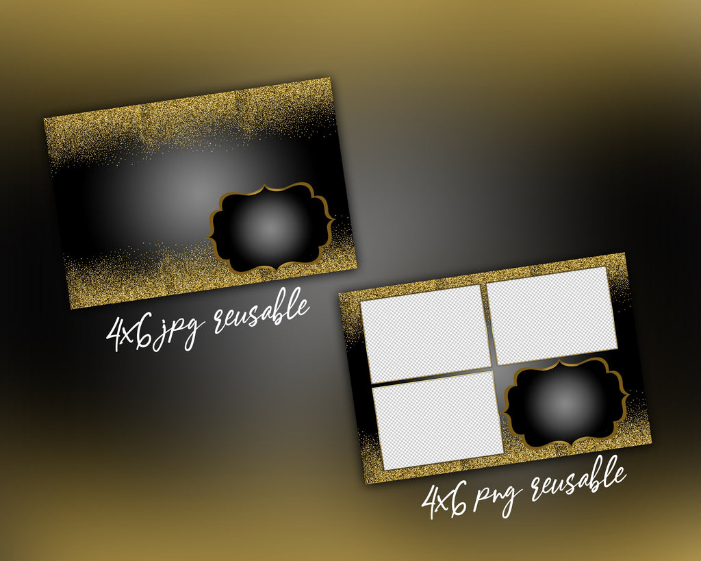 Photobooth Template Gold Glitter, Birthday Gold Bridal Wedding Anniversary 4x6 Photo Booth Template included FONT file