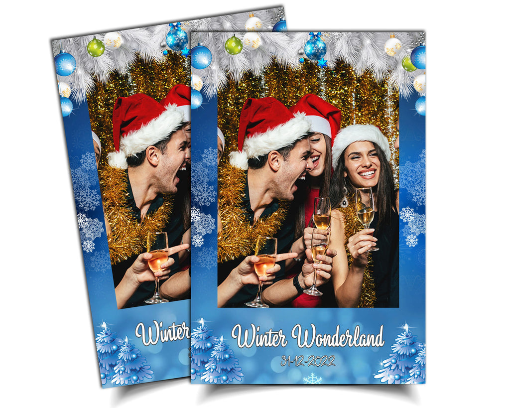 Winter Wonderland & Merry Christmas Holiday Party Photobooth Template, New Year 2023 4x6 Portrait mirror booth white pine tree snow flakes