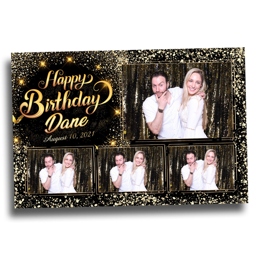 Birthday Photobooth Template 4x6 Black Gold Glitter Sparkles gold dust bday photo booth template 4 photos editable Layout 9 BM14