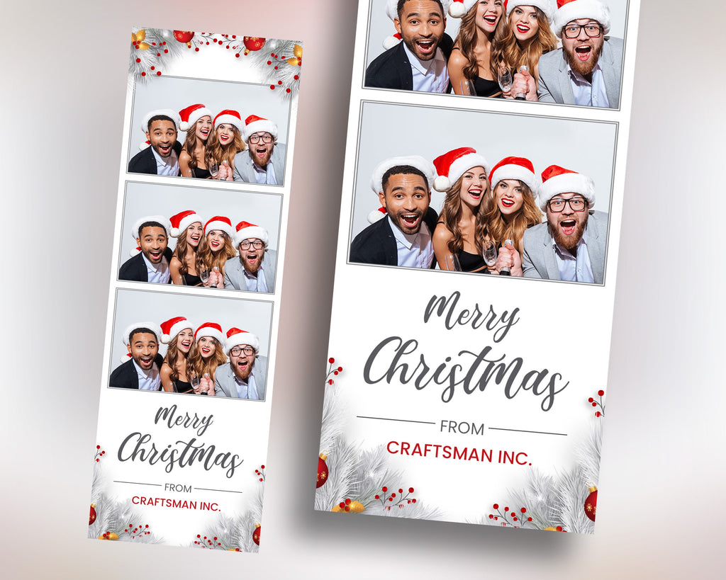 Merry Christmas Photobooth Template Red & White Christmas Day Party New Year 2022 White Photo booth Template 2x6 Photo Strips Frame Template