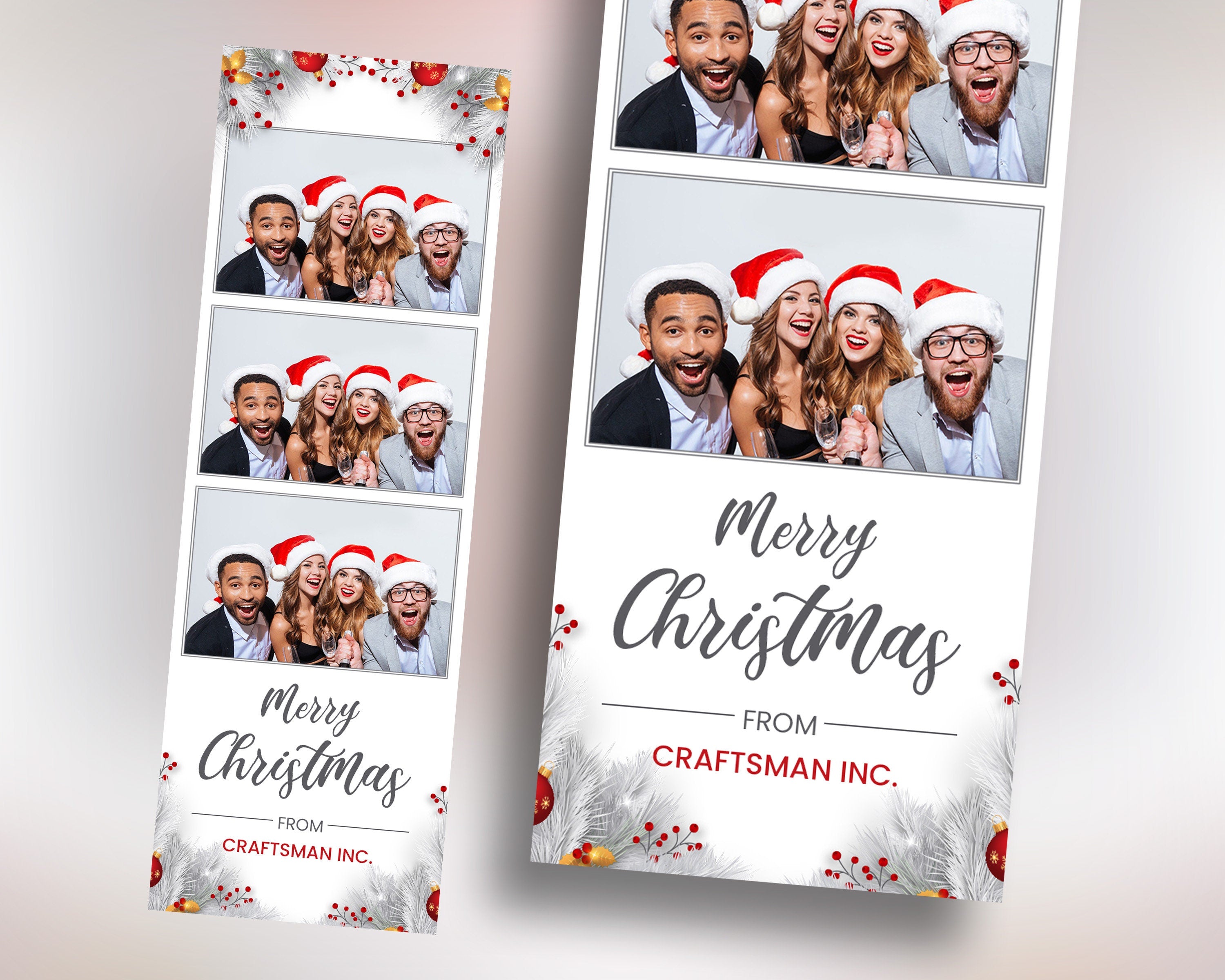 Merry Christmas Photobooth Template Red & White Christmas Day Party New Year 2022 White Photo booth Template 2x6 Photo Strips Frame Template