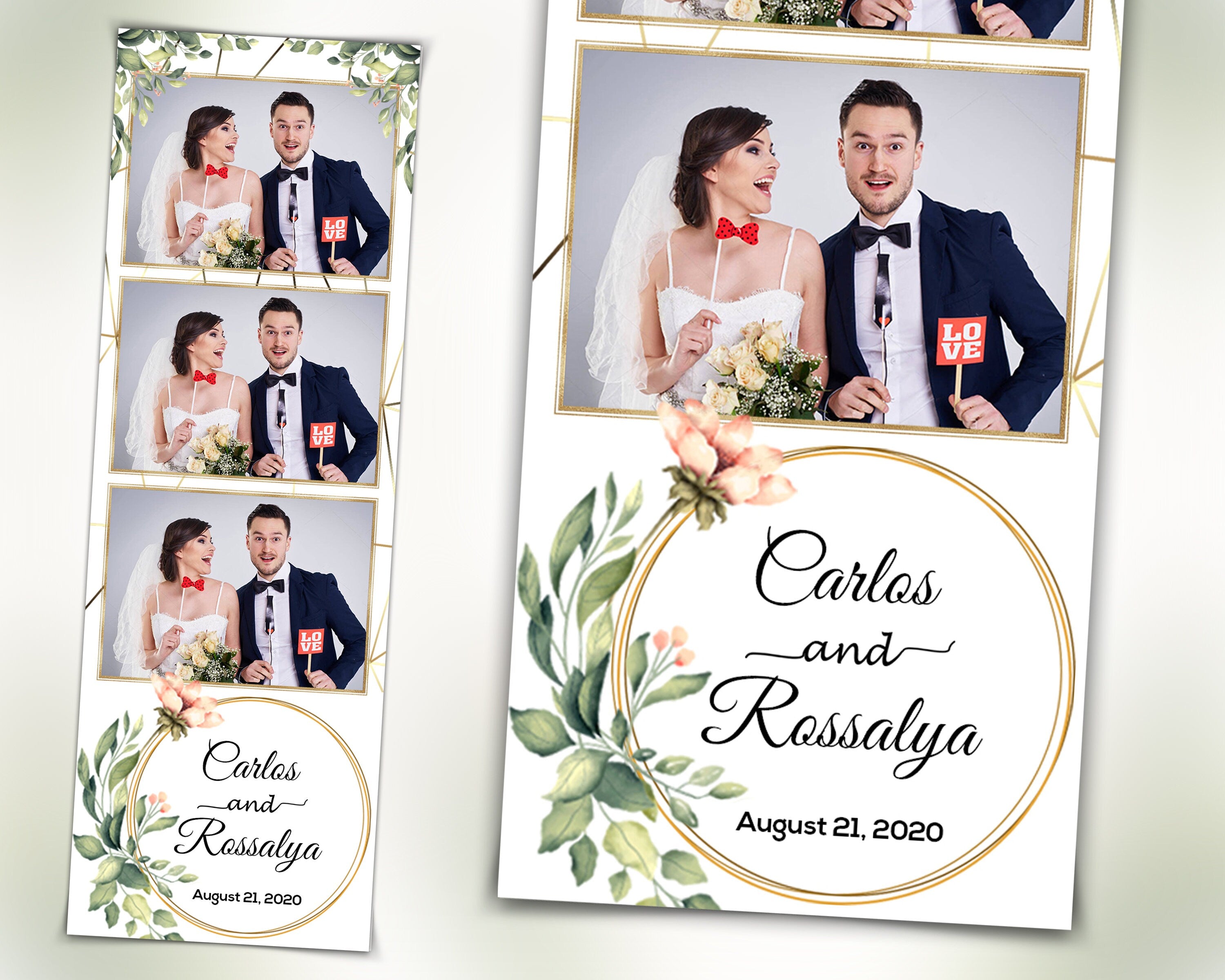 Photo Booth Template Wedding, Bridal Shower, Anniversary, Floral Photo Booth Template 2x6 Photobooth Template, psd, png, jpg & Font