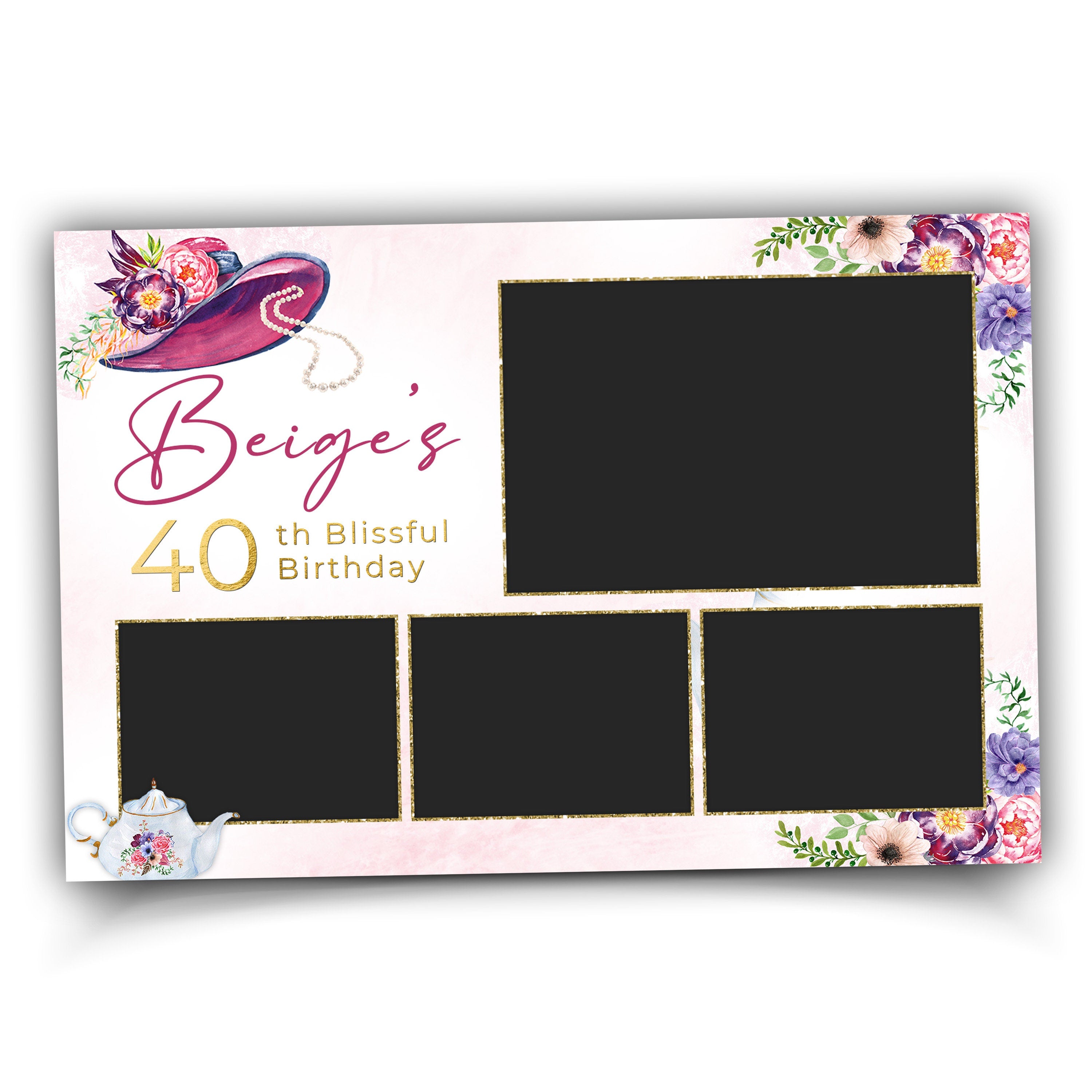 Birthday Photo Booth Template Rose gold Tea Party Photobooth Template 1067