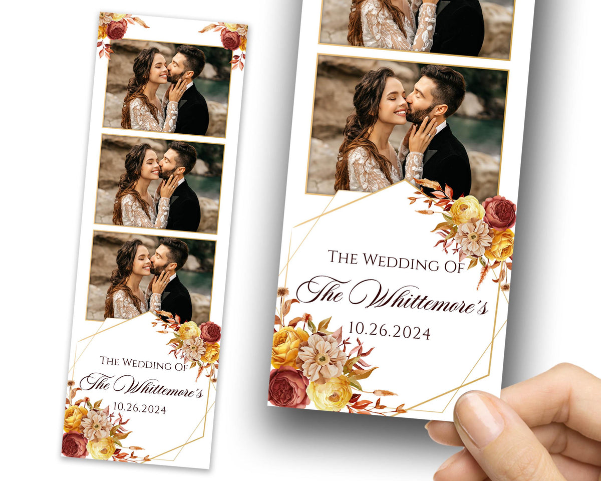 Wedding Photobooth Template Fall photo booth anniversary Fall Festival Thanksgiving with Burnt Orange & burgundy flowers 2x6 Photo booth