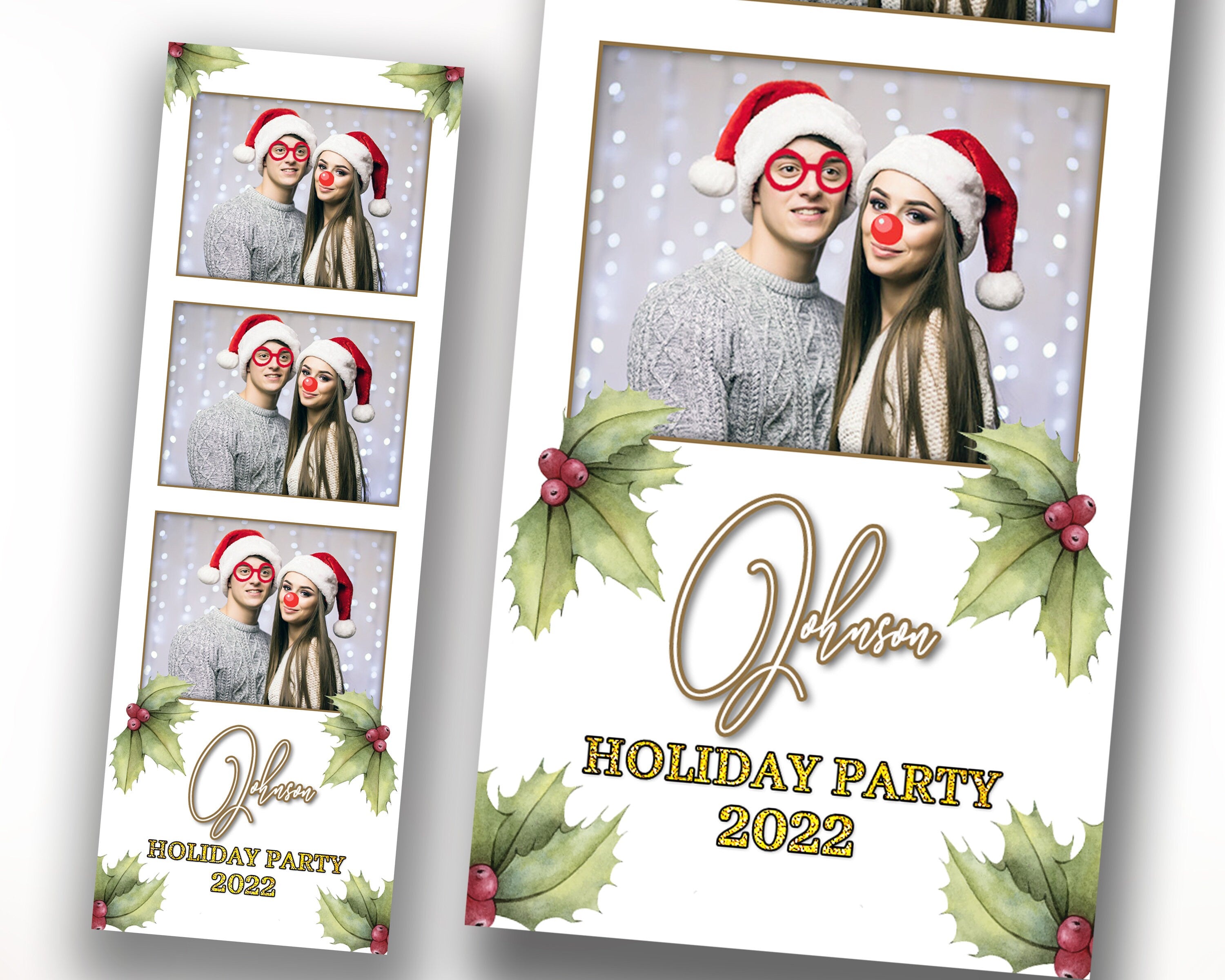 Christmas Photobooth Template Merry Christmas and New Year Strip Winter Wonderland and Holiday Photobooth Template Gold Black Silver 2x6
