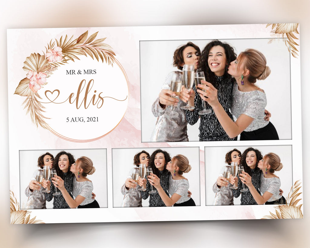 Boho Wedding Photo Booth Template 4x6 Stripe gold floral Photobooth