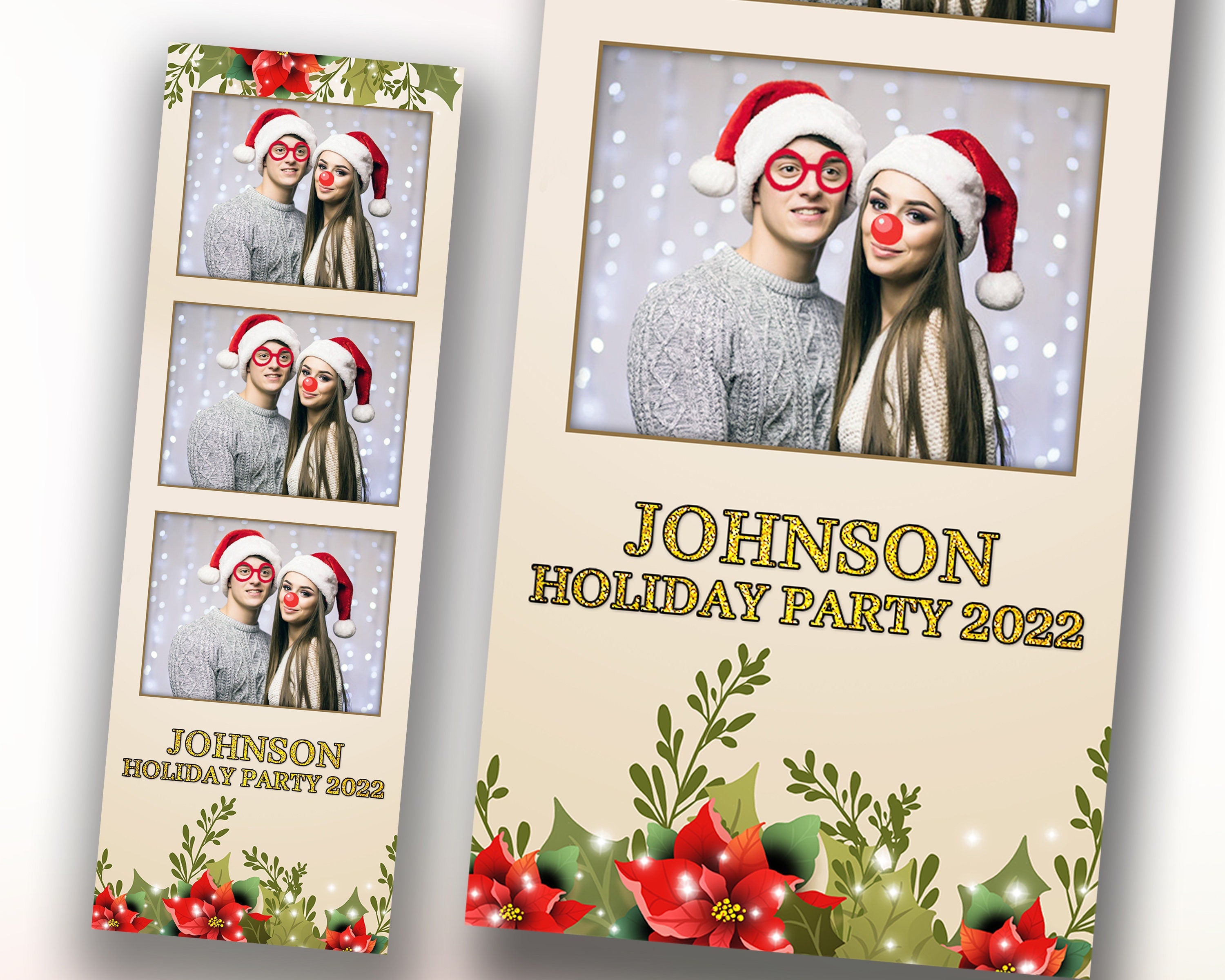 Christmas Photobooth Template Merry Christmas and New Year Strip Winter Wonderland and Holiday Photobooth Template Gold Black Silver 2x6