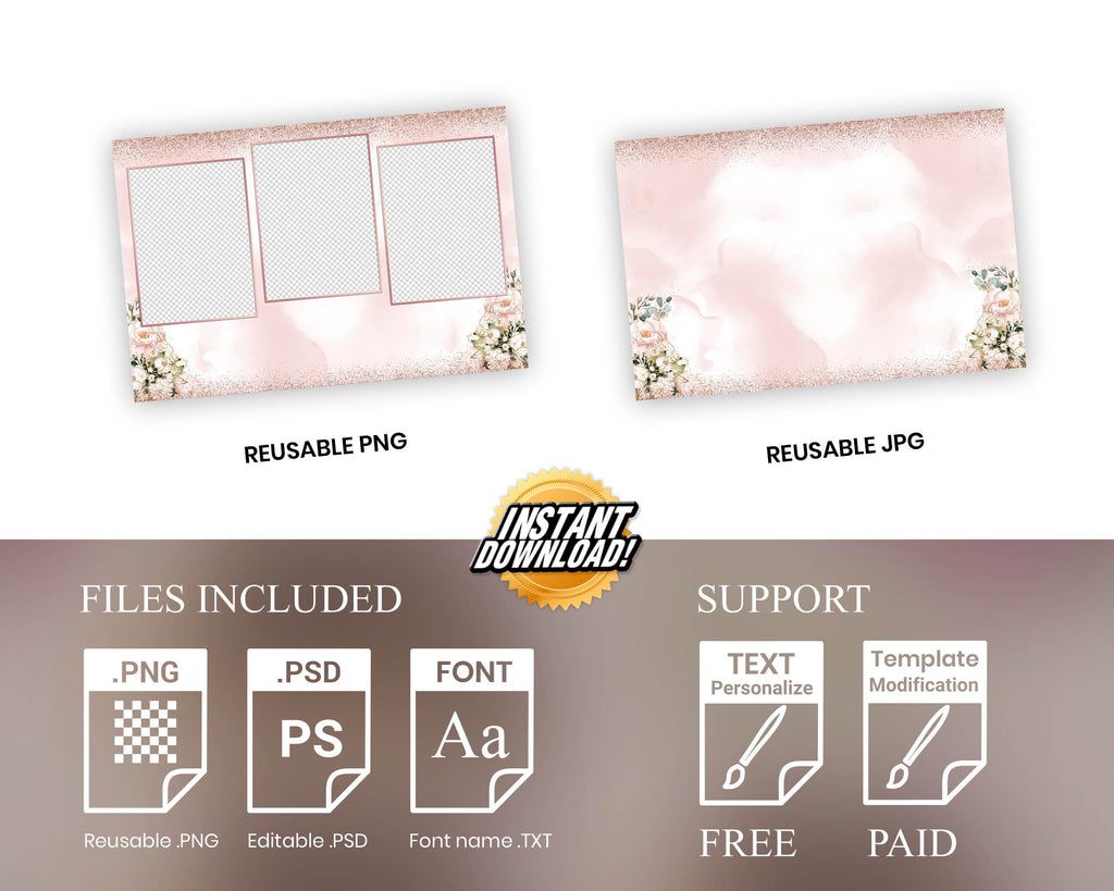 Birthday Sweet 16 Photobooth Template, Mis Quince XV Pink and Rose Gold Quinceanera Photo Booth Overlay Editable