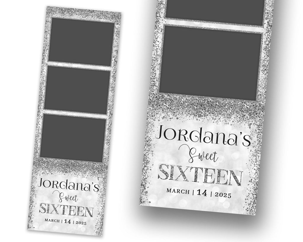 Silver Photo Booth Birthday Sweet 16 Photobooth Template Mis Quince, Quinceanera, XV Overlay 2x6 Strip Sparkle Glitter 1099