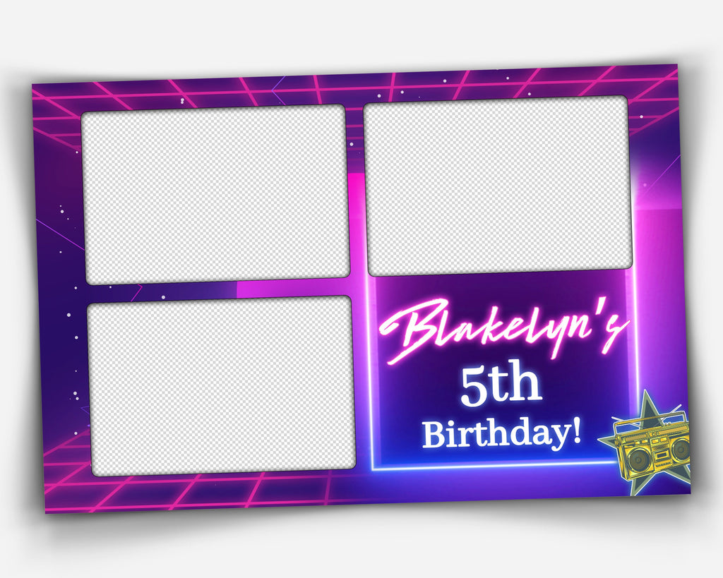 Neon Photobooth Template for Birthday & Disco lighting Photo booth Template, 2x6 Strip Birthday or Light the Night Prom Party Purple blue