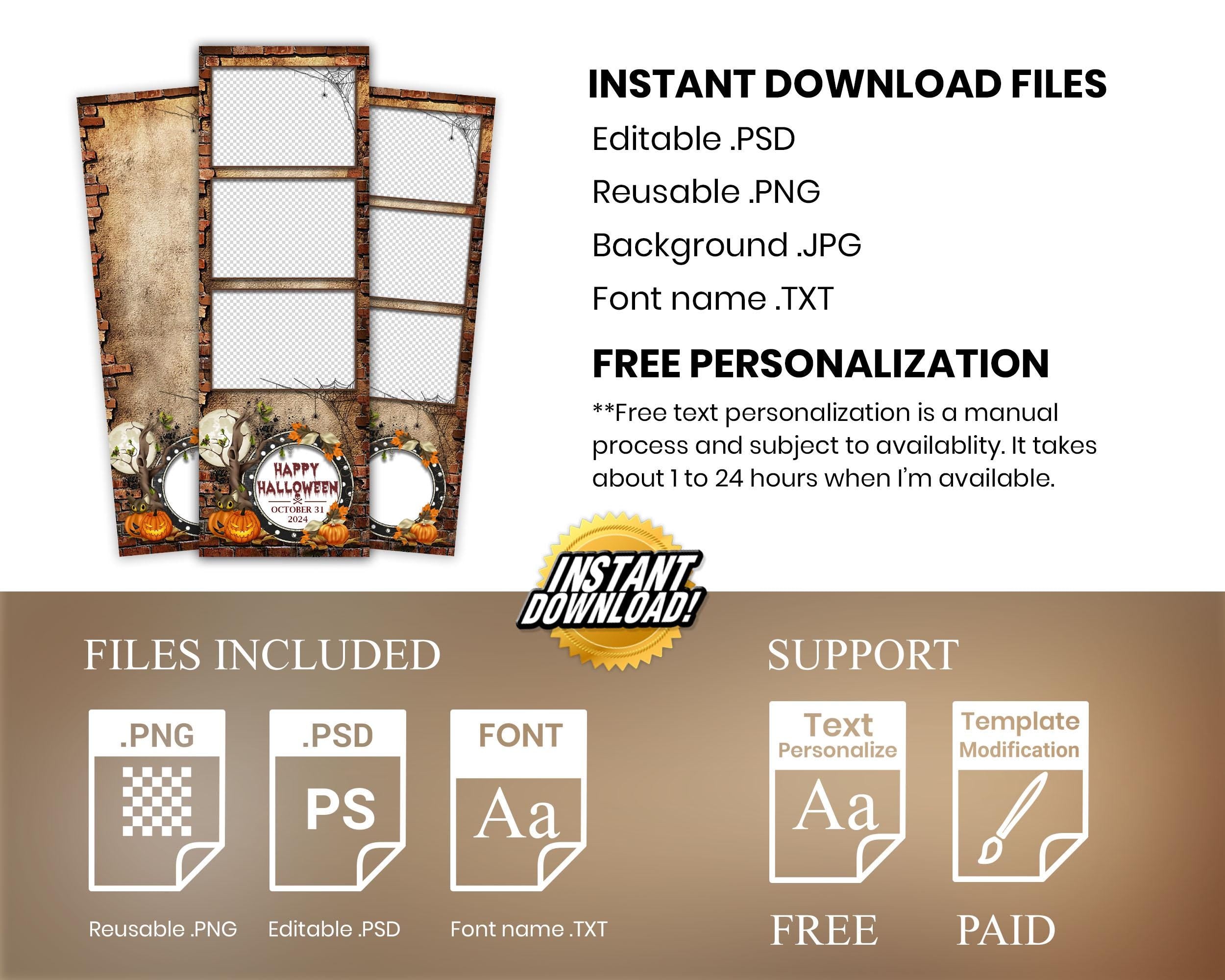 Halloween Photo Booth Template 2x6 Strip 3 photo Pumpkin Scary Trick or Treat Halloween 2024 Photo Booth Template vintage rustic theme TB55