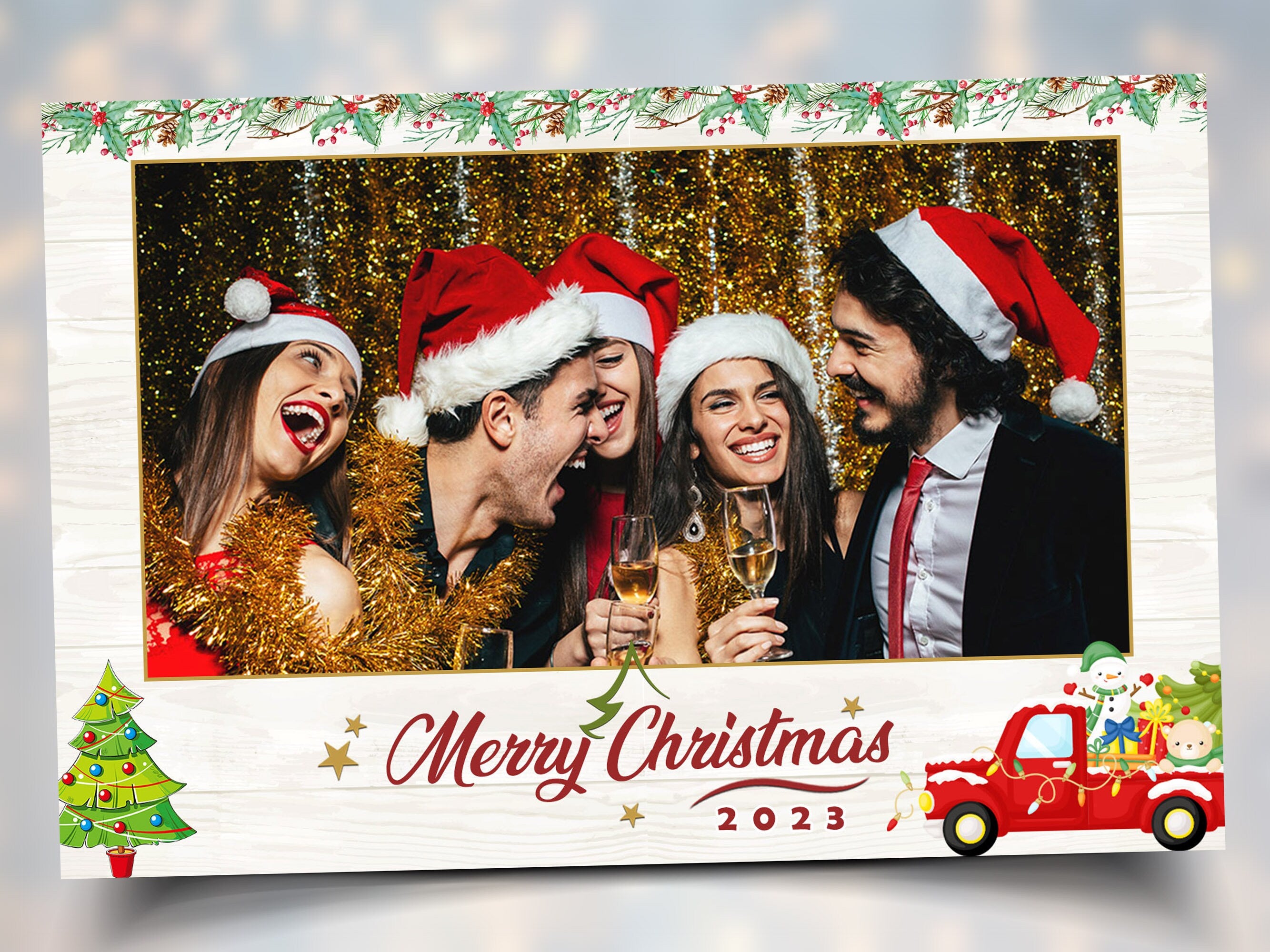 Christmas Truck Photo Booth Template, Merry Christmas and New Year 2024, Xmas 4x6 Landscape Single Photo Booth Photobooth Template