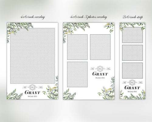 3 Bundle of Photo Booth Template for Wedding Bridal Shower Anniversary 2x6 strip, 4x6 single photo & 3 photos overlay, Photobooth Template