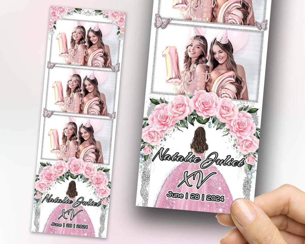 Sweet 16 Photobooth Template, Quinceanera Photo Booth, Birthday, Mis, Quince, Quinceañera, Light Pink Flower, Floral, Butterfly, XV, 1109