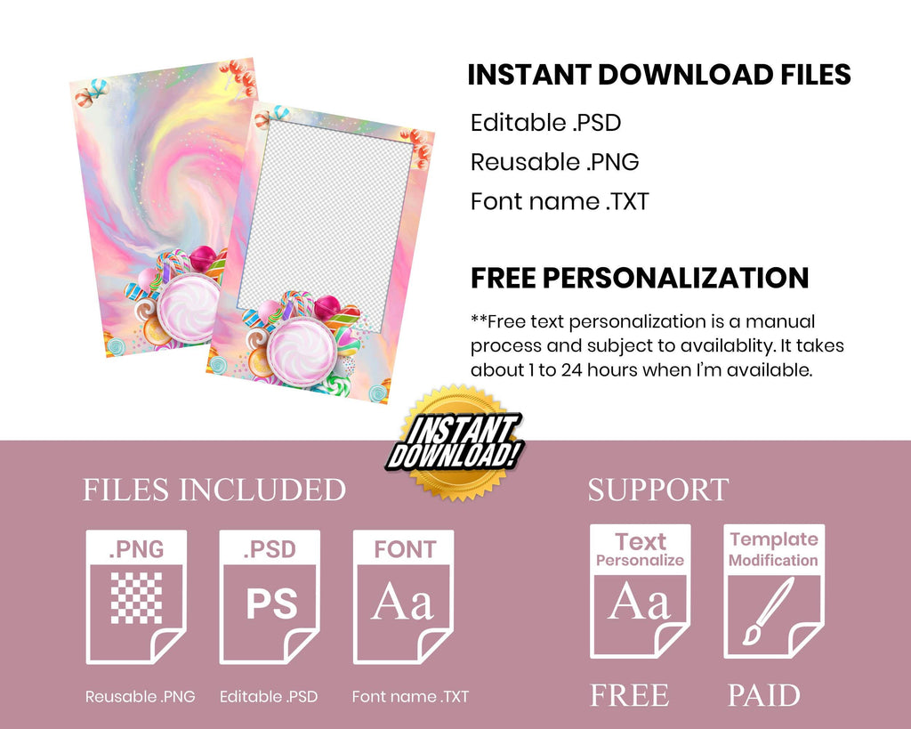 Candy Photobooth Template, Birthday Photo booth template, Candyland 705