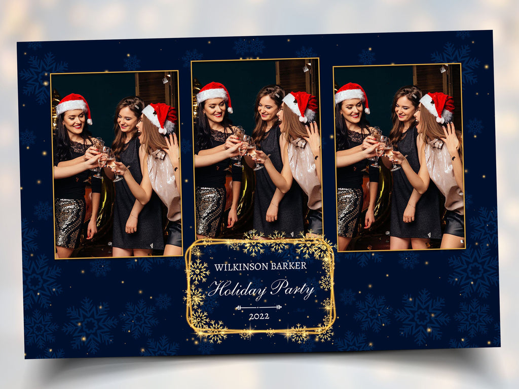 Christmas Photobooth Template Navy Blue & Gold 4x6 Landscape Mirror 3 shot Photo booth Xmas Holiday Party 2023 new year's eve 2024 Template