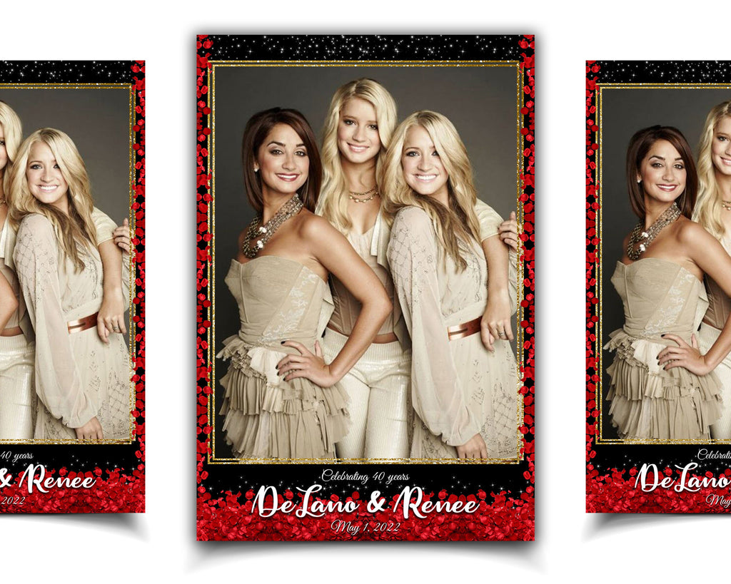 Photo booth template birthday wedding bridal shower photo booth template red rose floral template sweet16 quinceanera 4x6