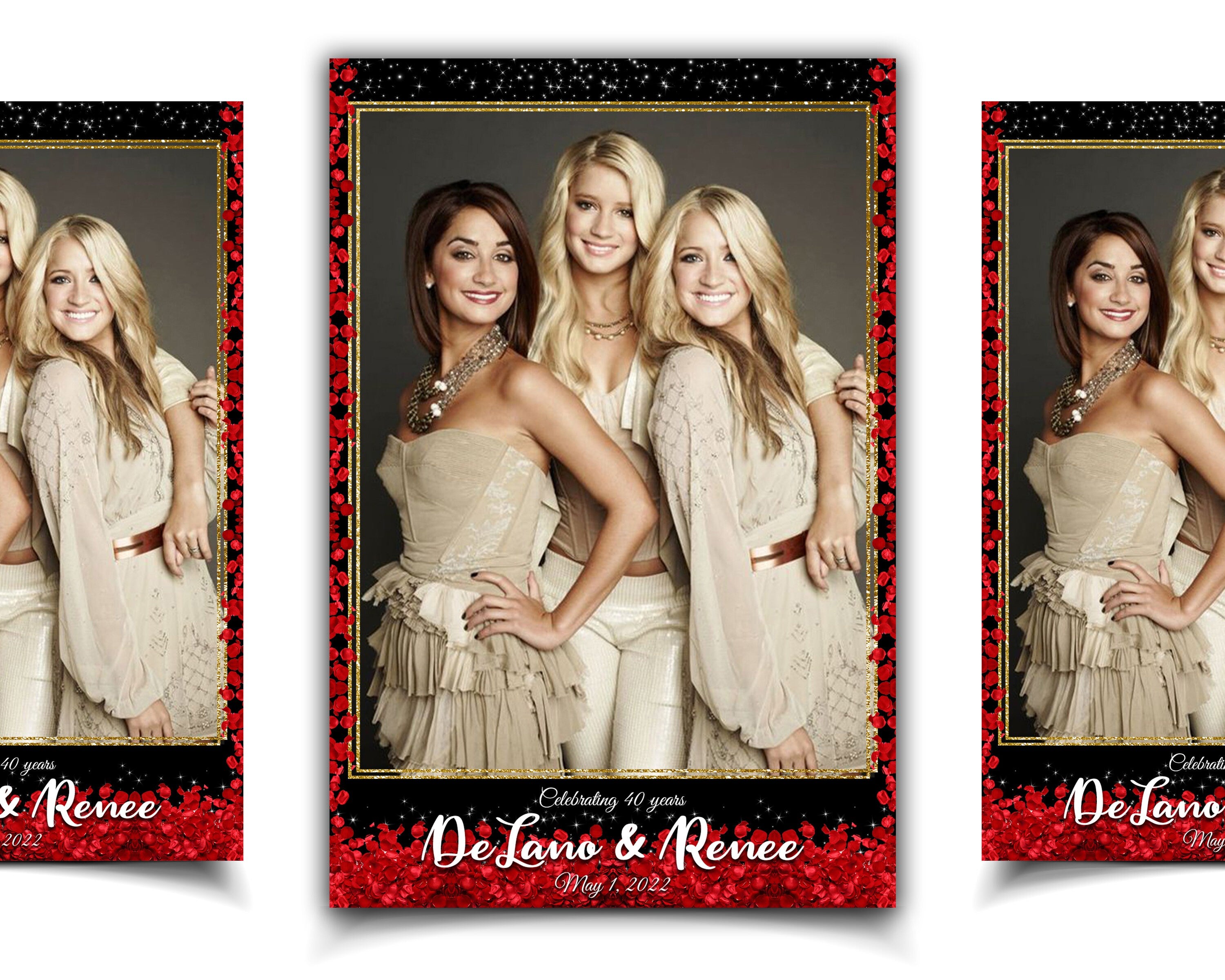 Photo booth template birthday wedding bridal shower photo booth template red rose floral template sweet16 quinceanera 4x6