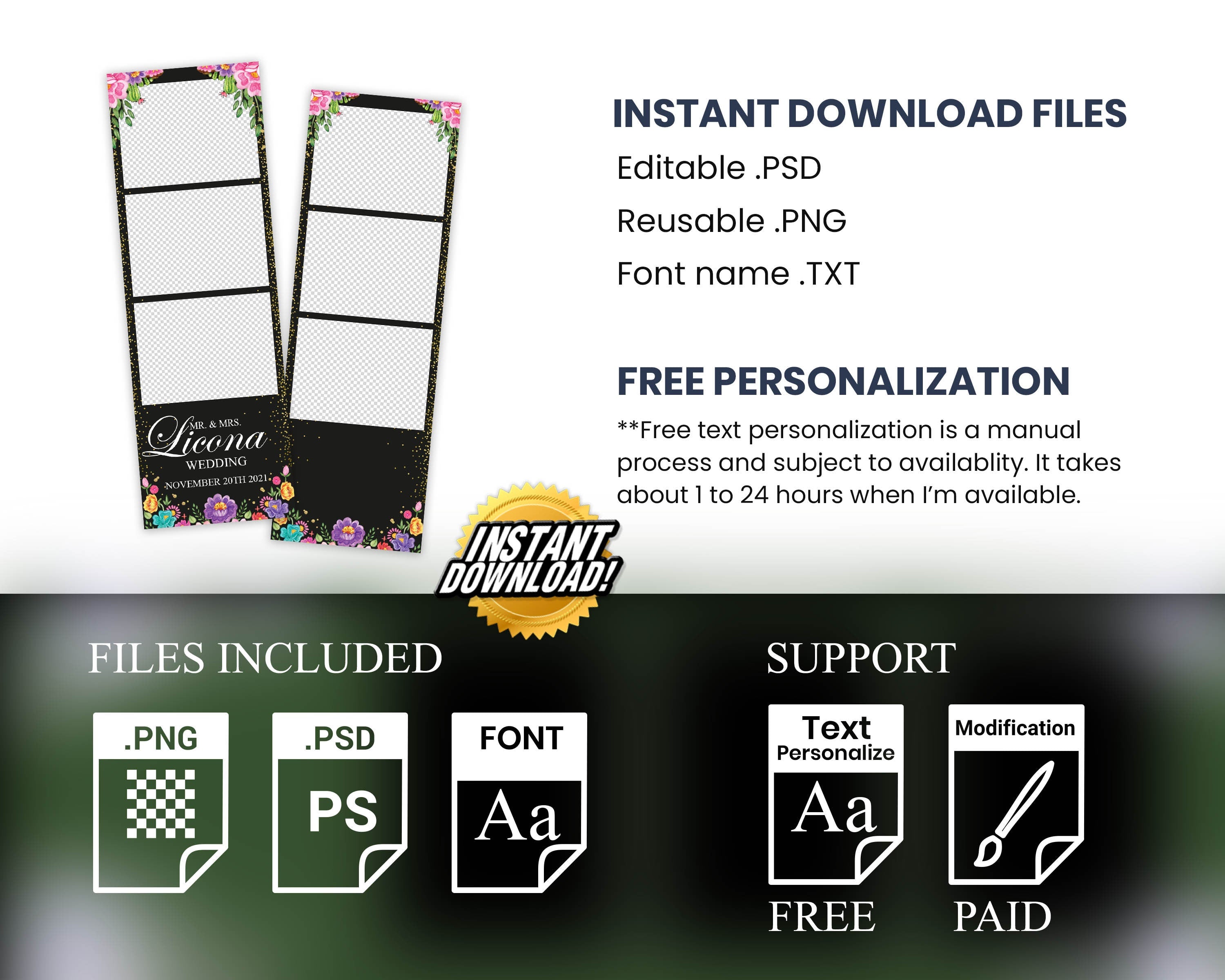 Carnival Photobooth Template Wedding Bridal Shower Sweet 16 Floral Anniversary Photo Booth Template 4x6 Photobooth Template