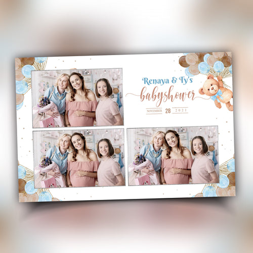 Baby Shower Photo booth Template 4x6 Teddy Bear Babyshower it's a boy sky blue brown tan balloons 1st birthday Photobooth Template BS1