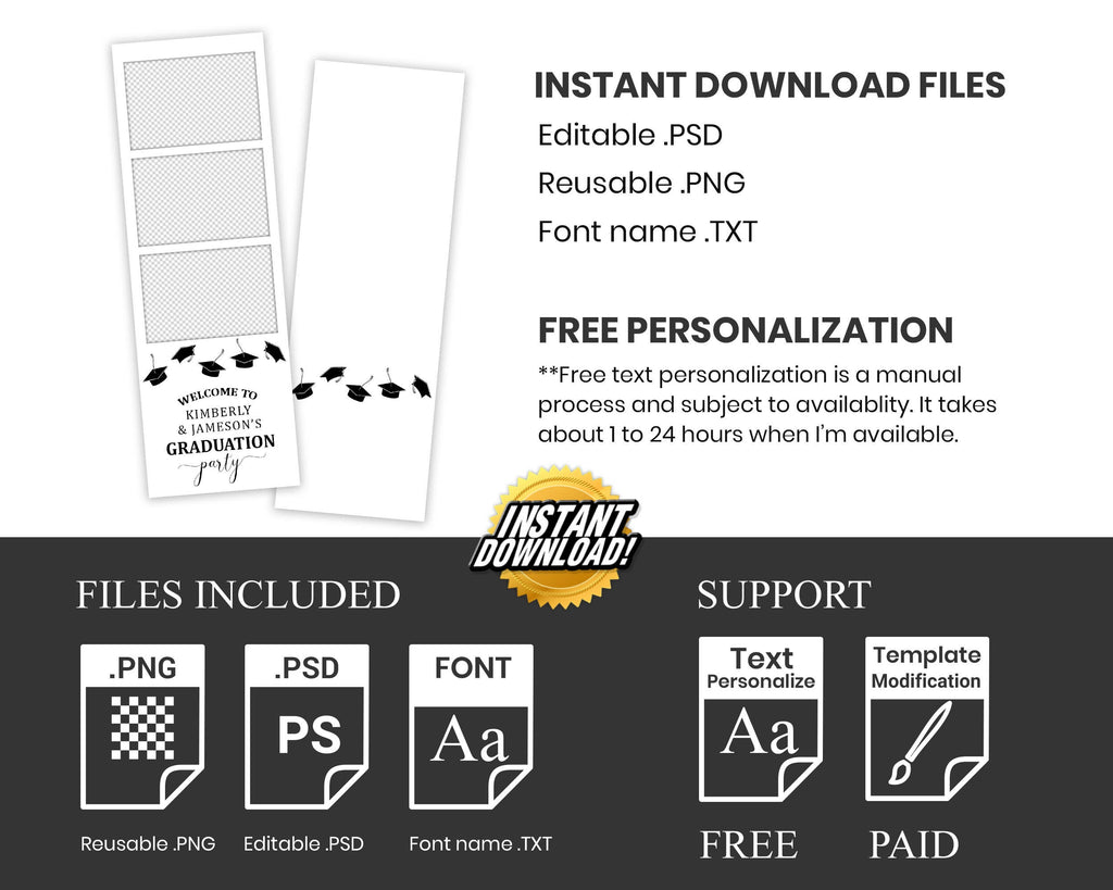 Graduation Photobooth Template Grad 2x6 stripe Class of 2024 Graduation Photo booth Template Text Editable 1072