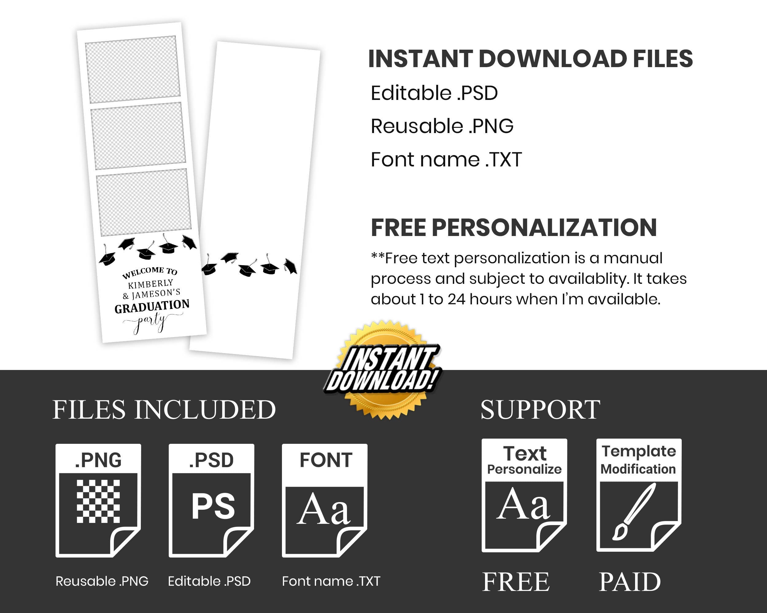 Graduation Photobooth Template Grad 2x6 stripe Class of 2024 Graduation Photo booth Template Text Editable 1072