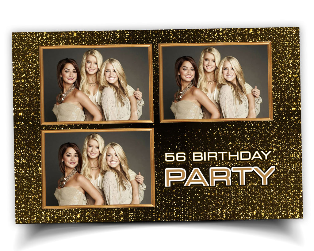 Birthday Party Photobooth Template Gold Sparkle Glitter Golden 4x6 Sweet 16 Birthday Photo Booth Template