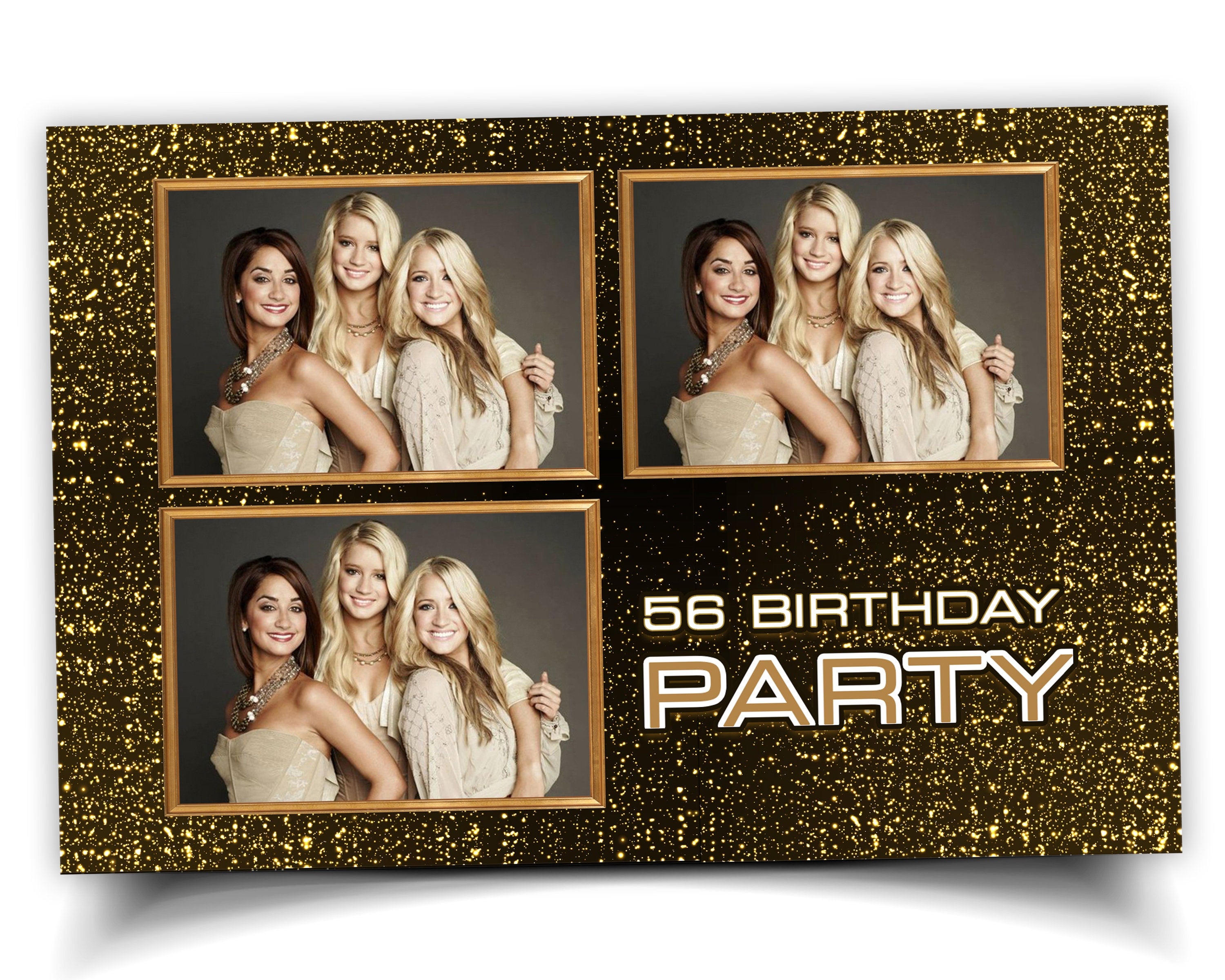 Birthday Party Photobooth Template Gold Sparkle Glitter Golden 4x6 Sweet 16 Birthday Photo Booth Template