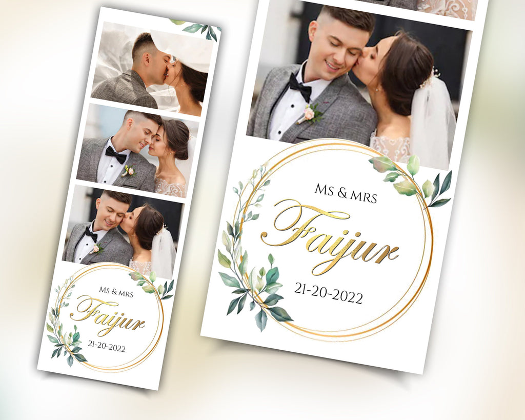Wedding Photobooth Template, Greenery & Gold Photo Booth Template 2x6 Stripe 3 photo Anniversary