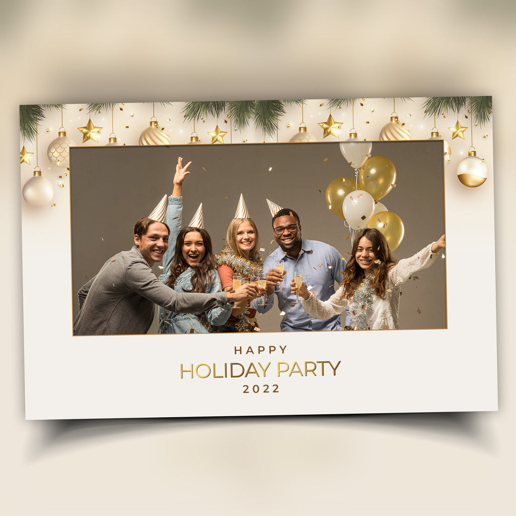 Christmas Photobooth Template 4x6 Landscape Single Photo 2023 Holiday Party Gold and Green Happy New Year Xmas Mirror booth Template CM2