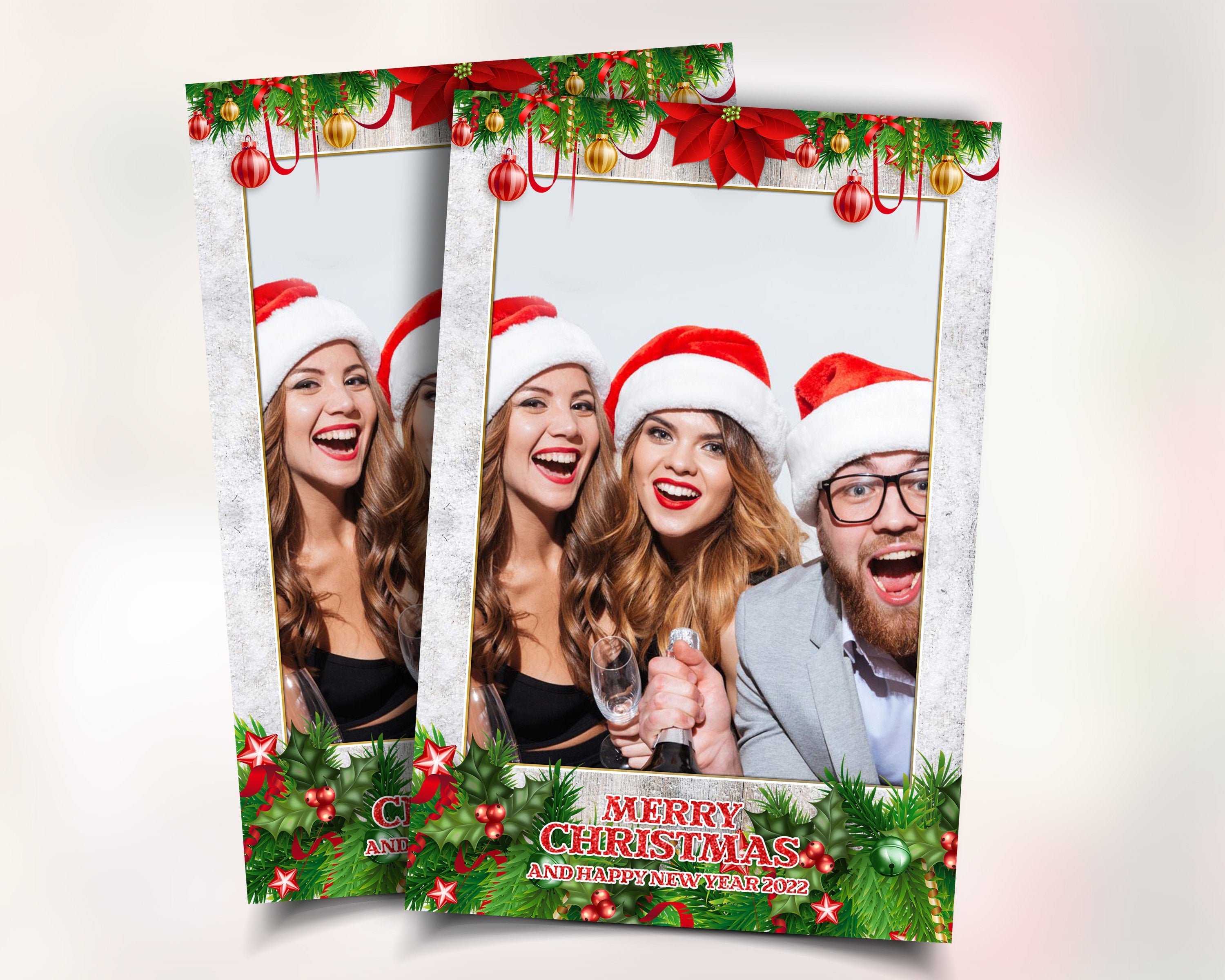 Christmas Photobooth Template Merry Christmas and New Year Strip Winter Wonderland and Holiday Photobooth Poinsettia