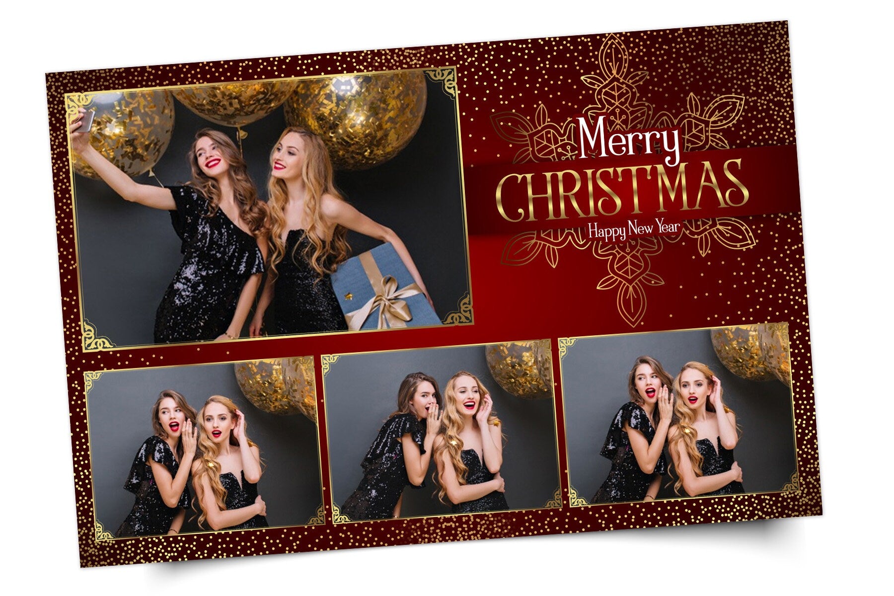 Photo Booth Template Merry Christmas New Year 2021 Party Photobooth Template 4x6  3 Photo Frame Template