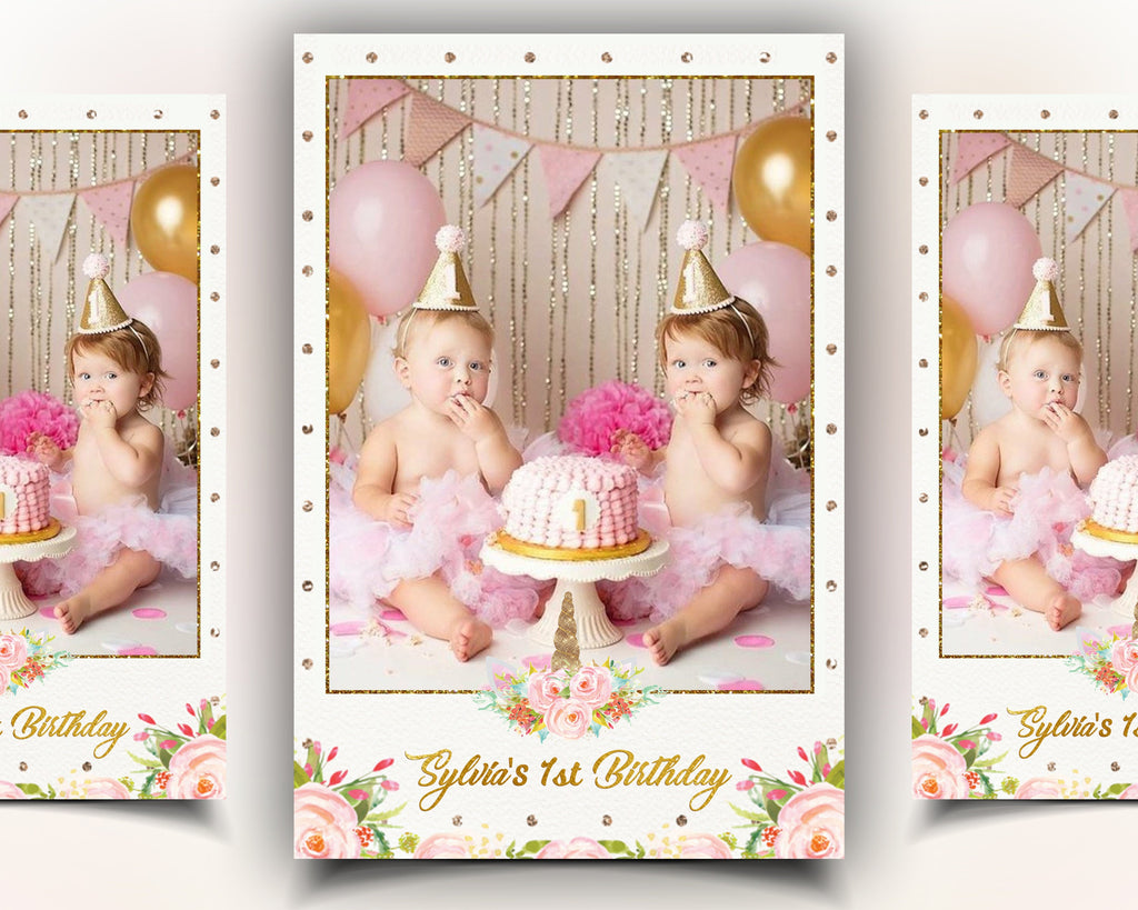 Baby Girl Birthday Floral Photobooth Template 4x6 Photo Booth Mirror Booth Template