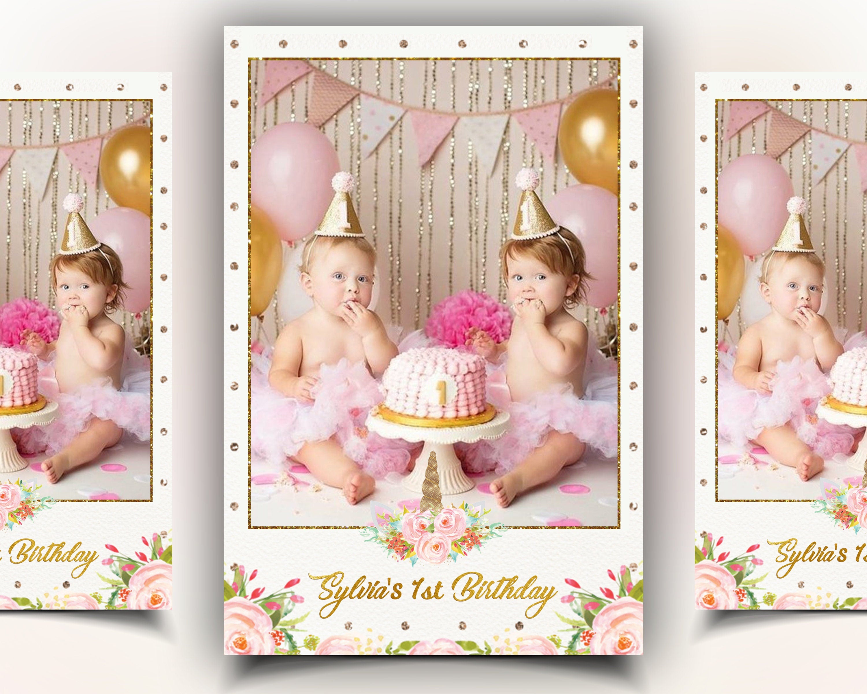 Baby Girl Birthday Floral Photobooth Template 4x6 Photo Booth Mirror Booth Template