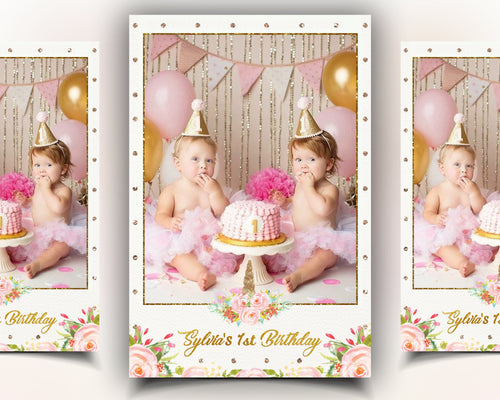 Baby Girl Birthday Floral Photobooth Template 4x6 Photo Booth Mirror Booth Template