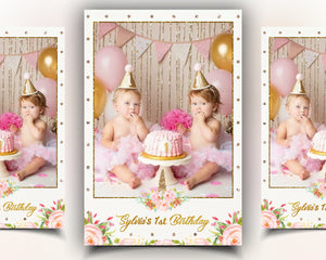 Baby Girl Birthday Floral Photobooth Template 4x6 Photo Booth Mirror Booth Template