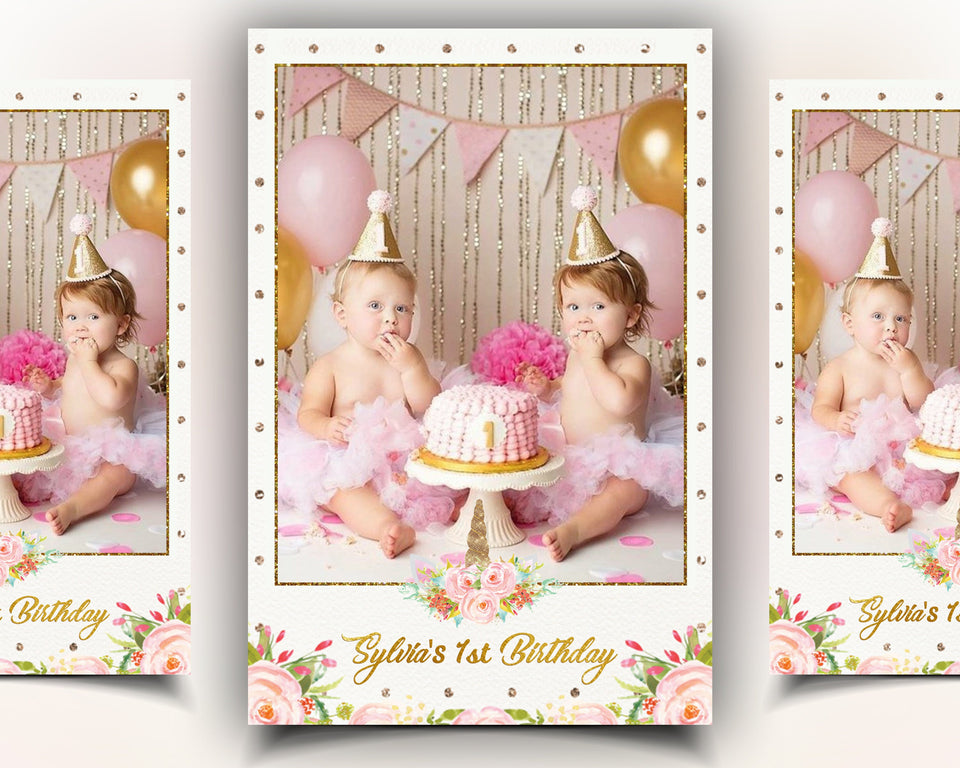Baby Girl Birthday Floral Photobooth Template 4x6 Photo Booth Mirror Booth Template