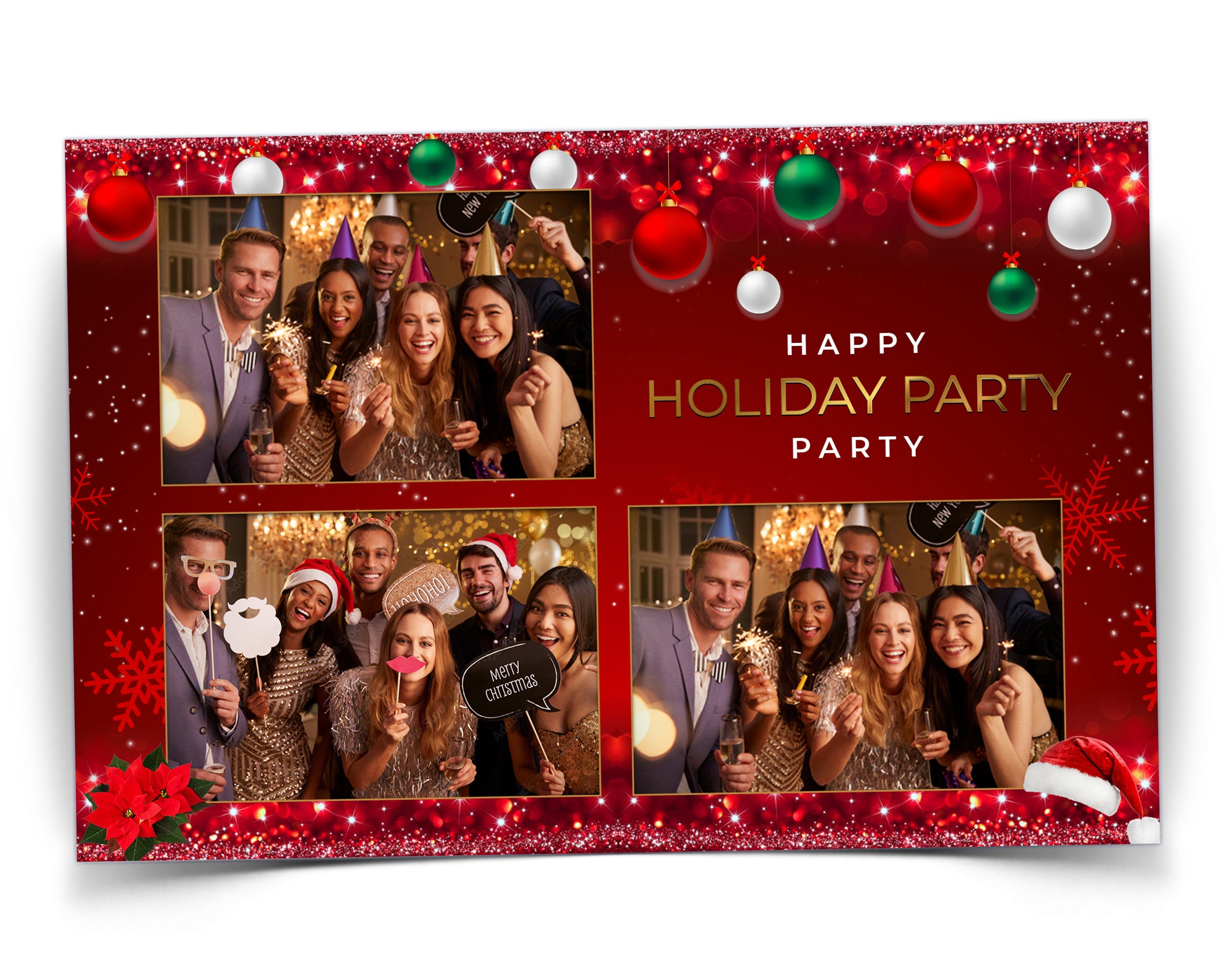 Christmas Photobooth Template, Merry Christmas Photo Booth, Holiday Party, New Year, Xmas, Green & Red Ball 23.7