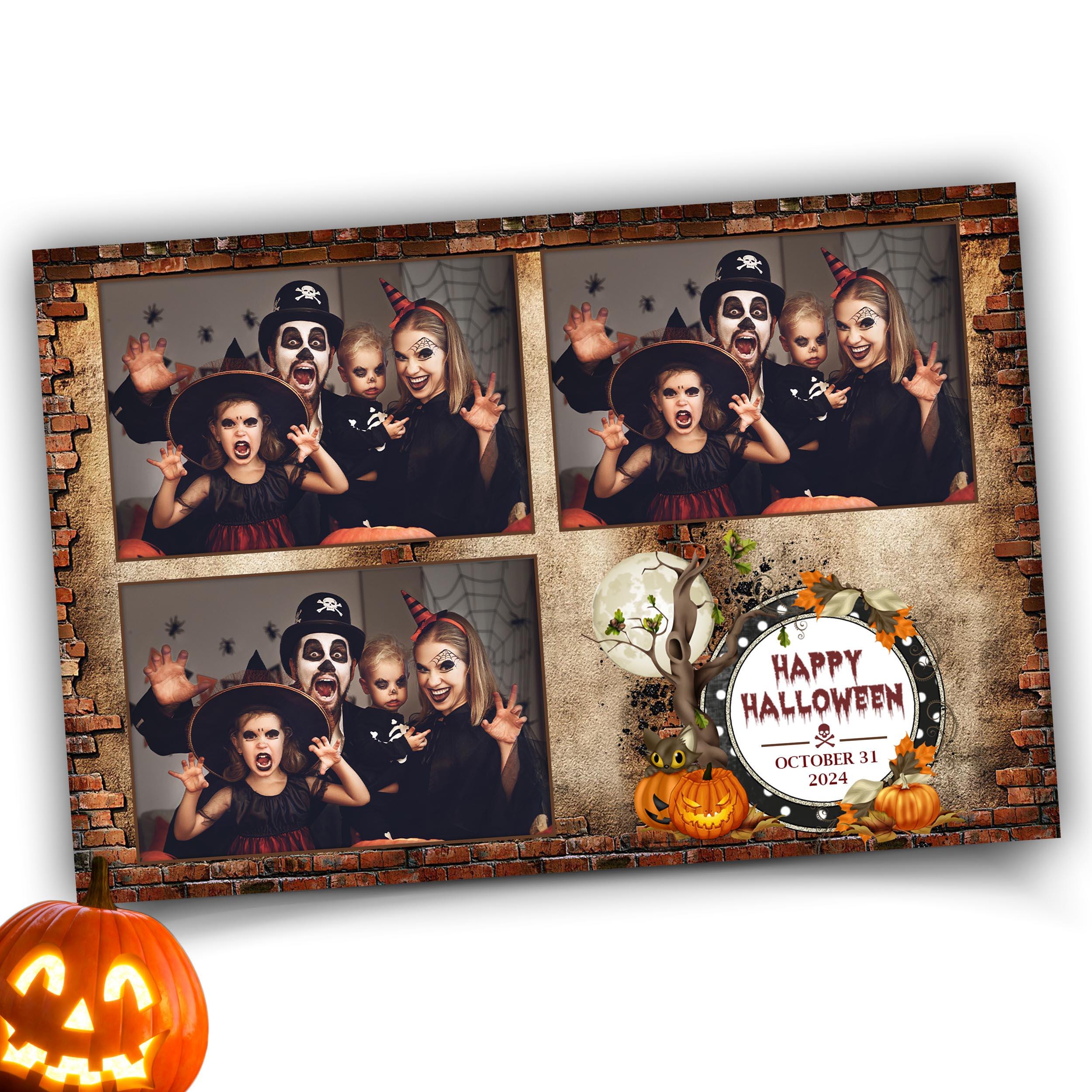 Halloween Photo Booth Template 4x6 3 photo Pumpkin Scary Trick or Treat Halloween 2024 Photo Booth Template vintage rustic theme TB55